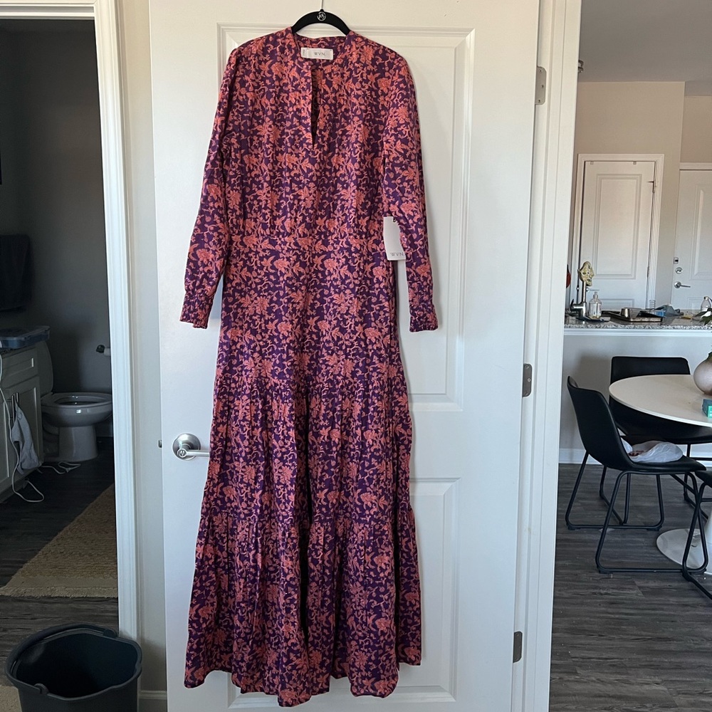 NWT WVN CHESTER MAXI DRESS, VINE PRINT BEET
